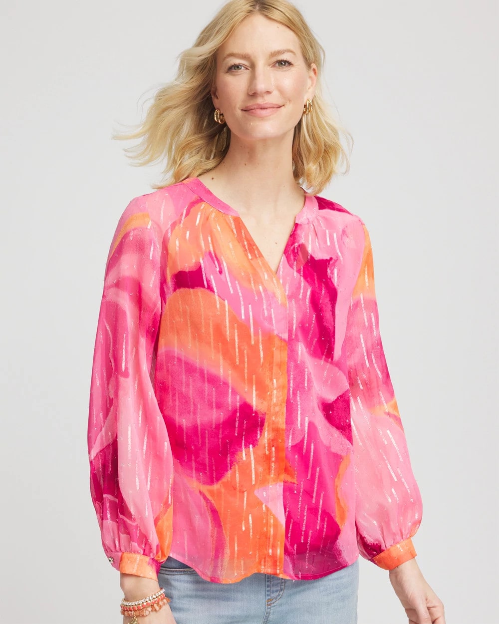 kolor カラーdocking see through blouse Watercolor Classic Fit Chiffon Blouse | Chico's